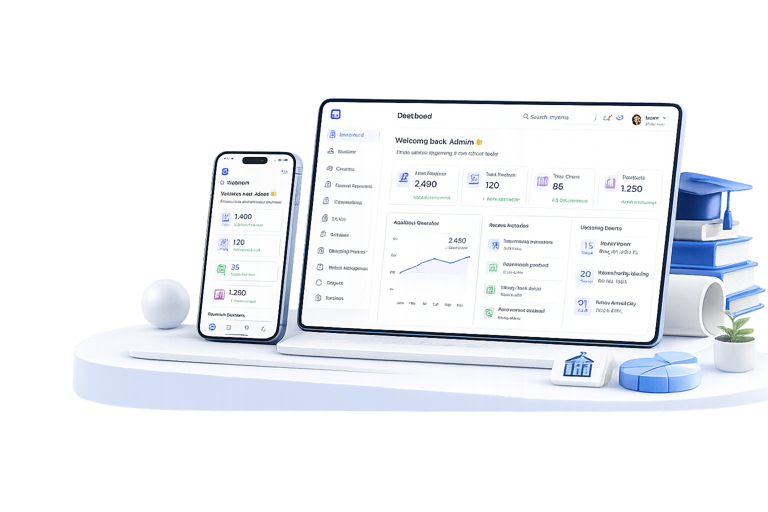 Zalan LMS dashboard on tablet and phone